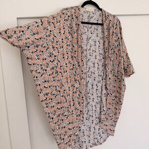Oversized Floral Kimono Cardigan in blush pink